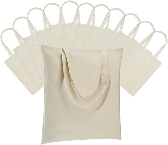 Canvas Tote Bag - Lightweight Thin Tote Bags Bulk Blank Reusable Grocery Bags for DIY Gift Sublimation Activity