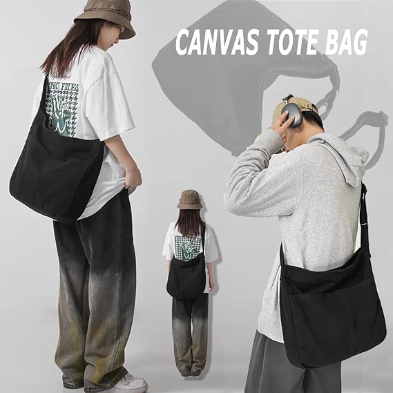 Canvas Tote Bag Casual Hobo Crossbody Shoulder Bag for Women and Men Large Purse Messenger Bag Travel Work