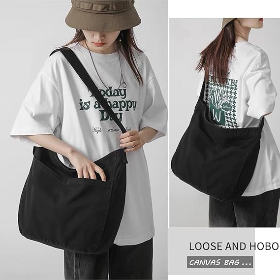 Canvas Tote Bag Casual Hobo Crossbody Shoulder Bag for Women and Men Large Purse Messenger Bag Travel Work