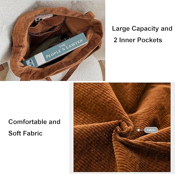 Corduroy Tote Bag for Women Girl Canvas Shoulder Handbags Cute Large Purse