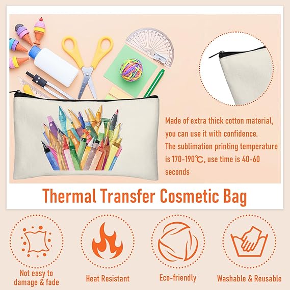 DIY Craft Canvas Pencil Case - Makeup Pouch, Multi-Purpose Travel Toiletry Zipper Bag, Bulk Cosmetic Bags 8.3 5 Inch