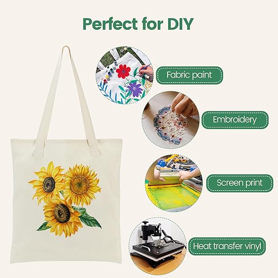 Canvas Tote Bag - Lightweight Thin Tote Bags Bulk Blank Reusable Grocery Bags for DIY Gift Sublimation Activity