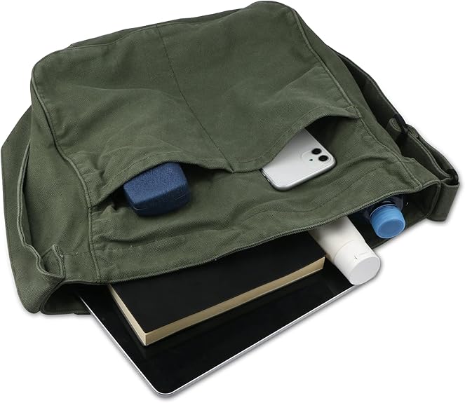 Canvas Hobo Crossbody Shoulder Tote Bag for Women and Men W/Multi-pocket Casual Purse Messenger Bags Travel Work