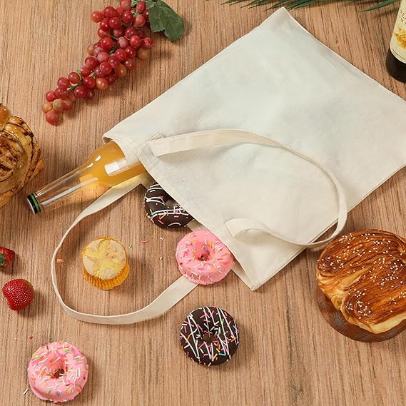 Canvas Tote Bag - Lightweight Thin Tote Bags Bulk Blank Reusable Grocery Bags for DIY Gift Sublimation Activity