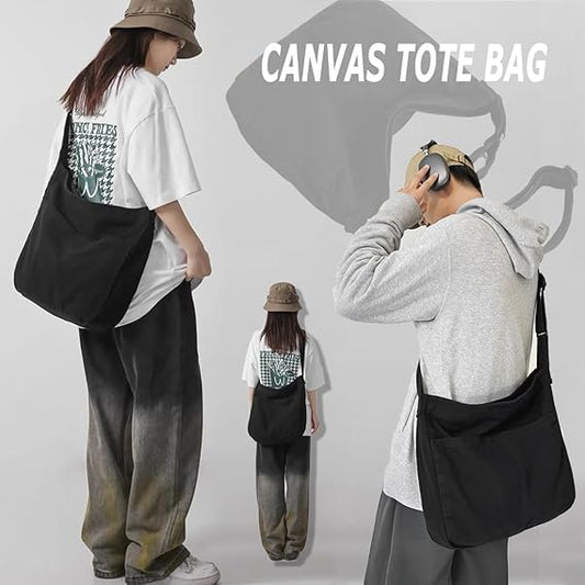 Canvas Tote Bag Casual Hobo Crossbody Shoulder Bag for Women and Men Large Purse Messenger Bag Travel Work