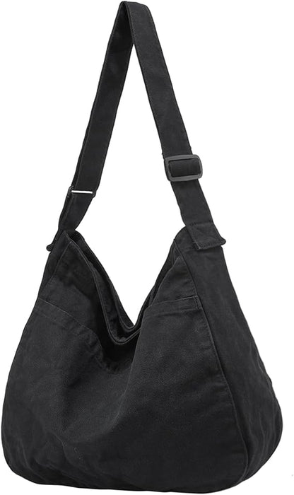 Canvas Tote Bag Casual Hobo Crossbody Shoulder Bag for Women and Men Large Purse Messenger Bag Travel Work