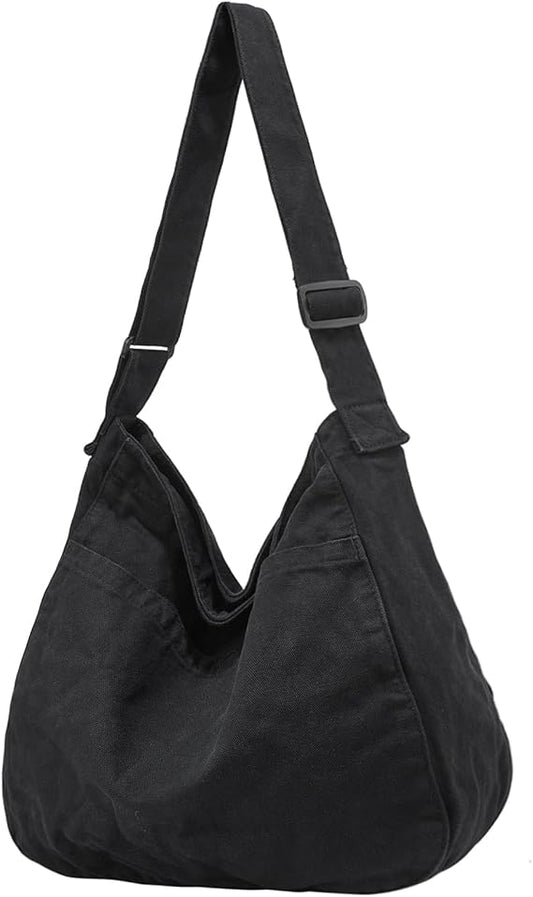 Canvas Tote Bag Casual Hobo Crossbody Shoulder Bag for Women and Men Large Purse Messenger Bag Travel Work