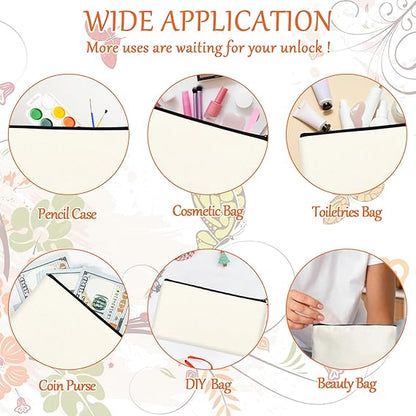 DIY Craft Canvas Pencil Case - Makeup Pouch, Multi-Purpose Travel Toiletry Zipper Bag, Bulk Cosmetic Bags 8.3 5 Inch