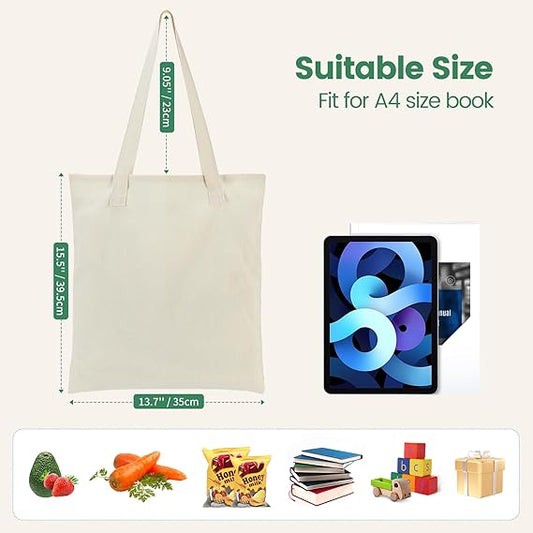 Canvas Tote Bag - Lightweight Thin Tote Bags Bulk Blank Reusable Grocery Bags for DIY Gift Sublimation Activity