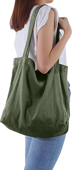 Corduroy Tote Bag for Women Girl Canvas Shoulder Handbags Cute Large Purse
