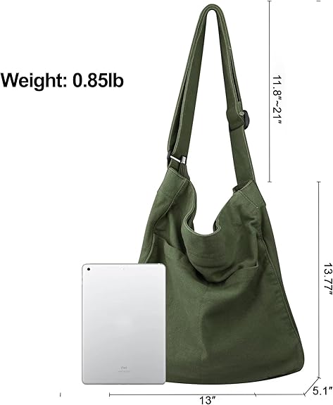 Canvas Hobo Crossbody Shoulder Tote Bag for Women and Men W/Multi-pocket Casual Purse Messenger Bags Travel Work