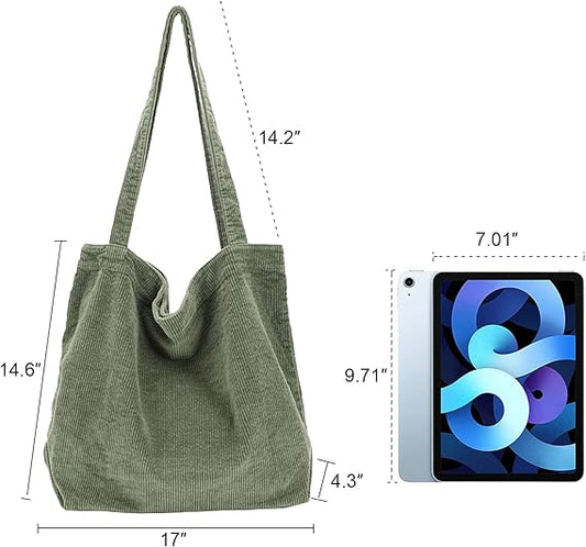 Corduroy Tote Bag for Women Girl Canvas Shoulder Handbags Cute Large Purse
