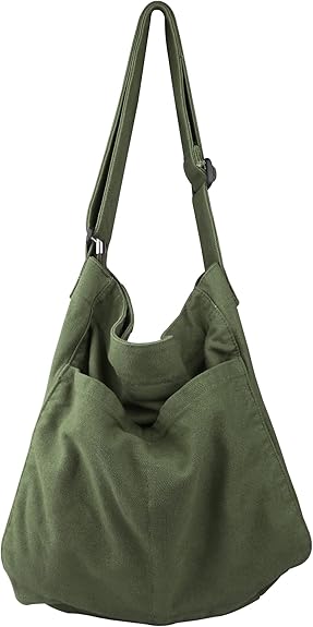 Canvas Hobo Crossbody Shoulder Tote Bag for Women and Men W/Multi-pocket Casual Purse Messenger Bags Travel Work