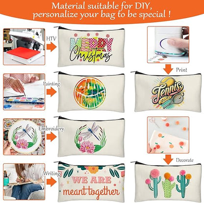 DIY Craft Canvas Pencil Case - Makeup Pouch, Multi-Purpose Travel Toiletry Zipper Bag, Bulk Cosmetic Bags 8.3 5 Inch