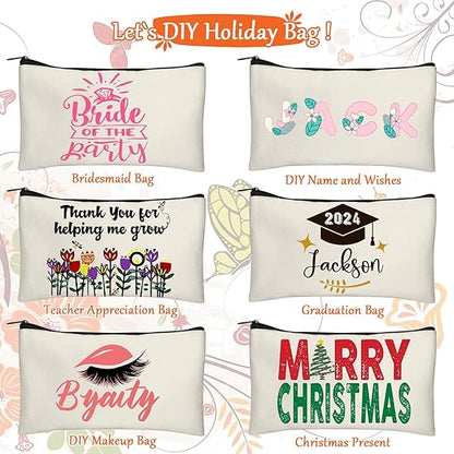 DIY Craft Canvas Pencil Case - Makeup Pouch, Multi-Purpose Travel Toiletry Zipper Bag, Bulk Cosmetic Bags 8.3 5 Inch
