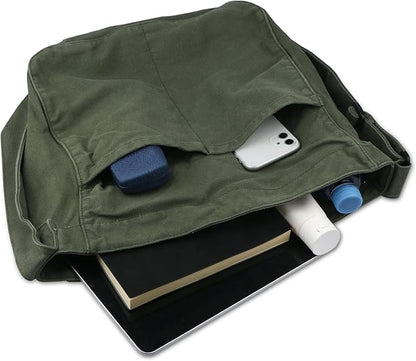 Canvas Hobo Crossbody Shoulder Tote Bag for Women and Men W/Multi-pocket Casual Purse Messenger Bags Travel Work